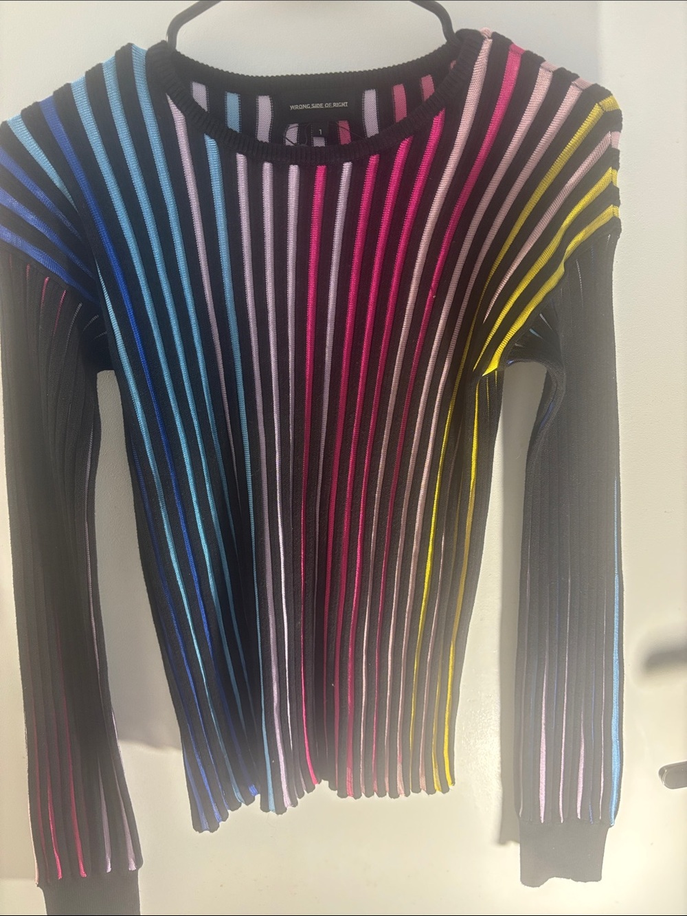 Windsor Black Ribbed Long-Sleeve Top with Multicolor Vertical Stripes